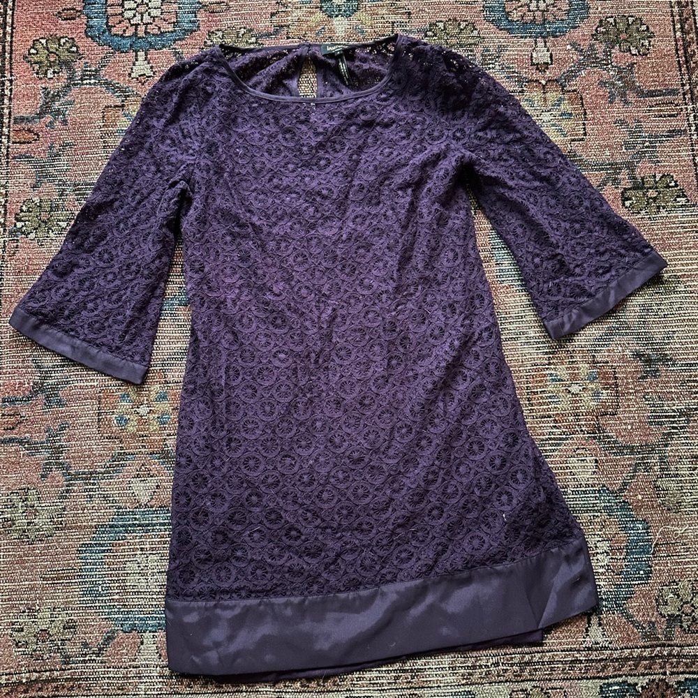 Sz 6 Laundry By Shelli Segal Deep Purple Lace Mini Dress Bell Sleeve Nordstrom